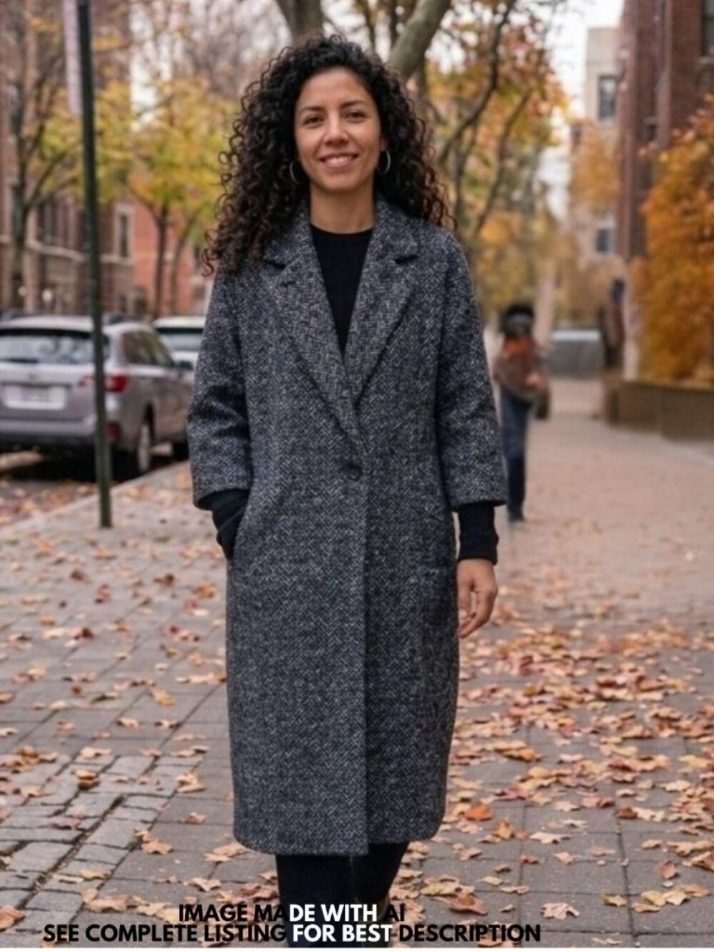 Vintage Wool Blend Overcoat 16 Oversize Coat Blue Tweed Pockets Ribbed Cuffs Poe